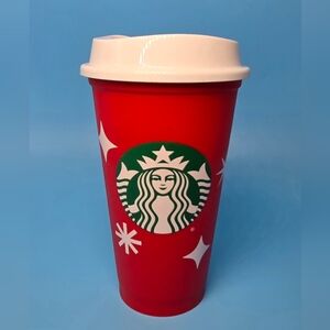 25 Yrs. Of Holiday Cup Cheer Red With Snowflakes Starbucks Cup With 2 Lids, NEW